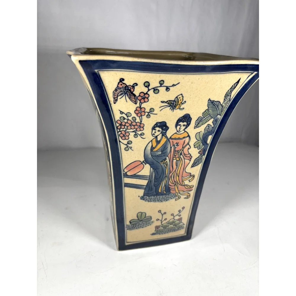 Vintage Asian Inspired‎ Ceramic Vase Geisha Women Butterfly Motif 10
